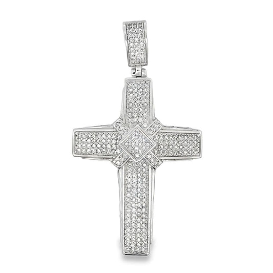 X Block Cross CZ Iced Out Pendant