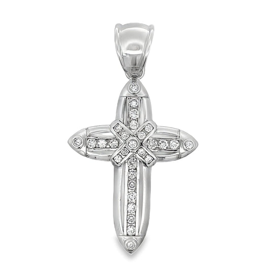 X Pointed Cross CZ Pendant .925 Sterling Silver