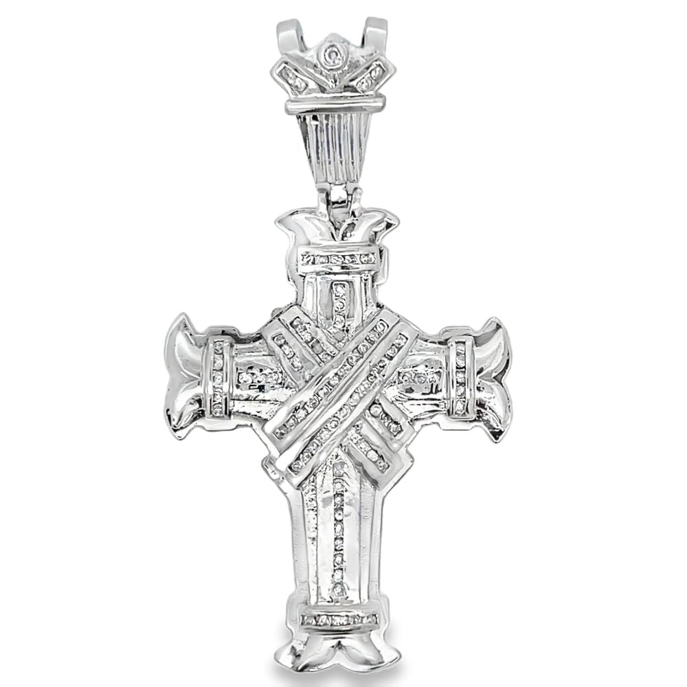X Ribbon Cross CZ Iced Out Pendant