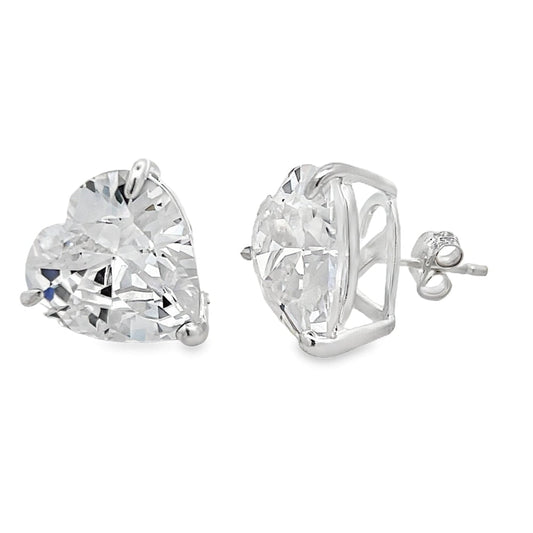 XL 15MM Heart Cut CZ Stud Earrings .925 Sterling Silver