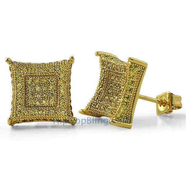 XL 3D Box Kite CZ Lemonade Bling Earrings