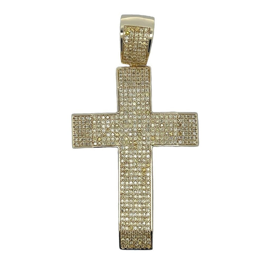 XL 7 Row Gold Yellow CZ Cross Iced Out Pendant