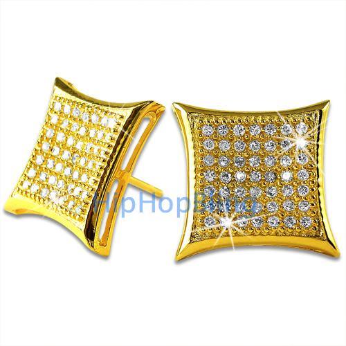 XL Kite Gold Vermeil CZ Micro Pave Earrings .925 Silver