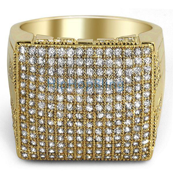 XL Mega Icey Gold CZ Micro Pave Bling Bling Ring