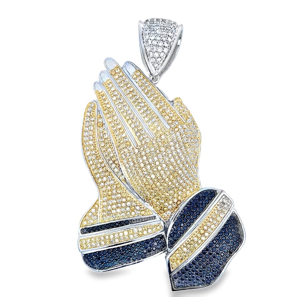 XL Prayer Hands Black & Yellow CZ Iced Out Pendant