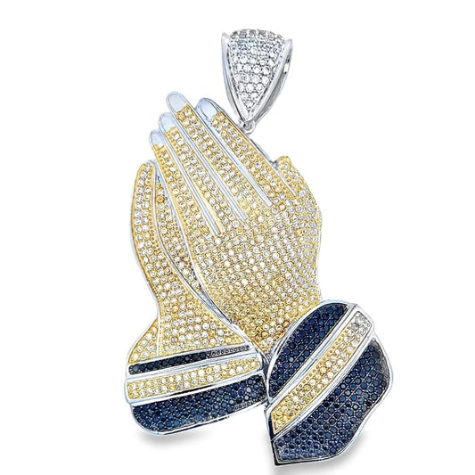 XL Prayer Hands Black & Yellow CZ Iced Out Pendant