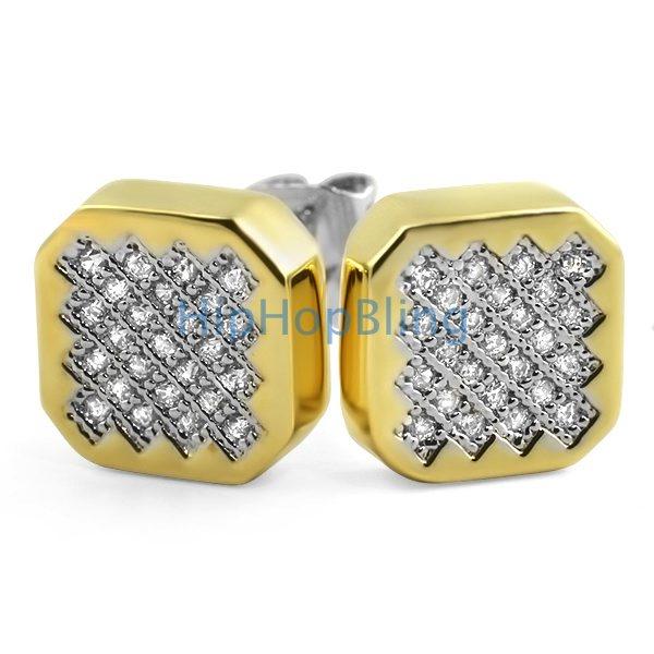 Zig Zag Iced Out CZ Gold Hip Hop Earrings
